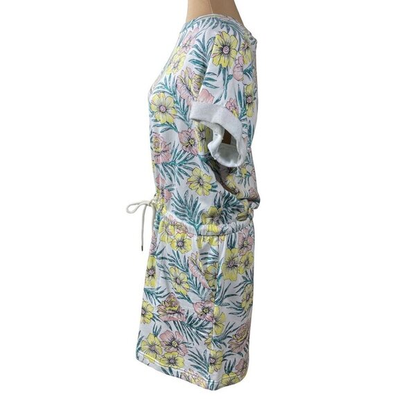 Lou & Grey Floral Sweatshirt Dress Short Sleeve Pink Yellow Cotton Size M Medium - Picture 2 of 8